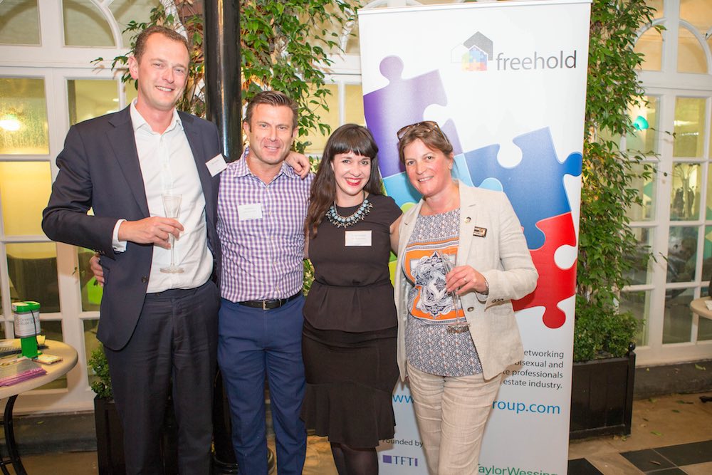 David Mann and Emma Whitby-Smith with two others at a Freehold LGBT event hosted by property company Residential Land