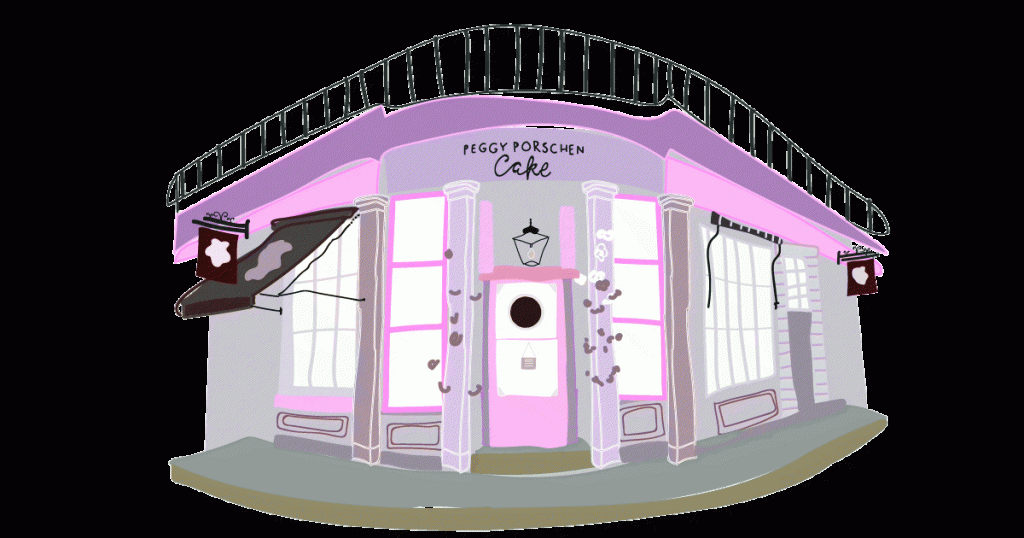 Animated illustration of Peggy Porschen bakery in London