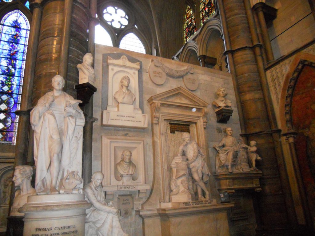 A photo of Poet's Corner in Westminster Abbey