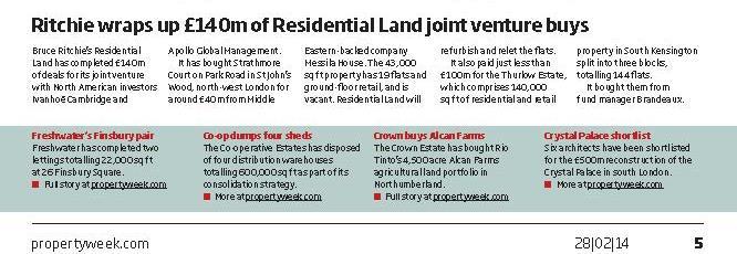 Ritchie wraps up £140m of Residential Land joint venture buys